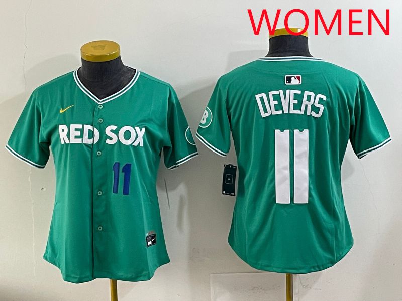 Women 2025 Boston Red Sox 11 Devers Dark Green Joint Name Nike MLB Jersey style 4